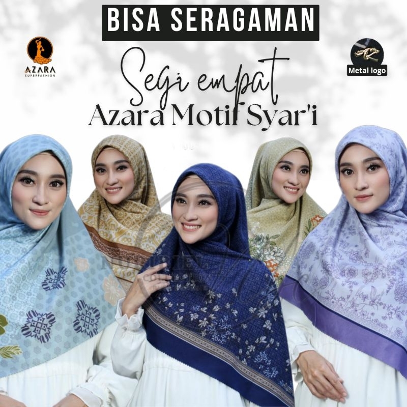 Segiempat SYAR'I AZARA - Kode S Metal Logo Hijab 130x130 Segiempat Syari Voal Motif Azara Motif Simp