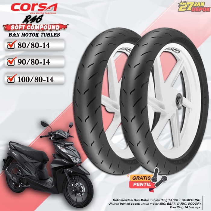 BAN DEPAN BELAKANG TUBLES MOTOR BEAT VARIO SCOOPY BAN MOTOR MATIC RING 14 TUBELESS CORSA R46 RING 14