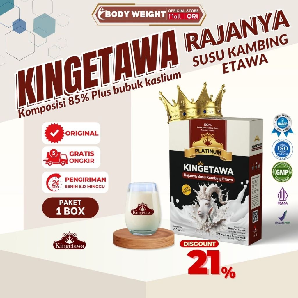 

Kingetawa Platinum - Susu Kambing Etawa Asli Tinggi Kalsium - Susu Bubuk Etawa Original Untuk Keluhan Pernafasan - Susu Untuk Nyeri Sendi dan Asam Urat 250gr