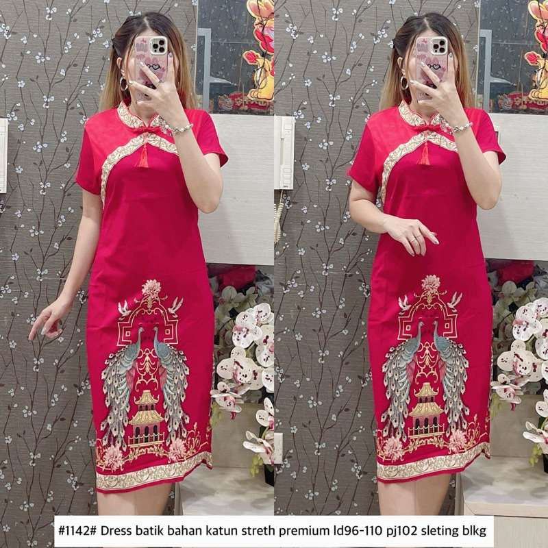 #1142 Dress batik premium CNY merah