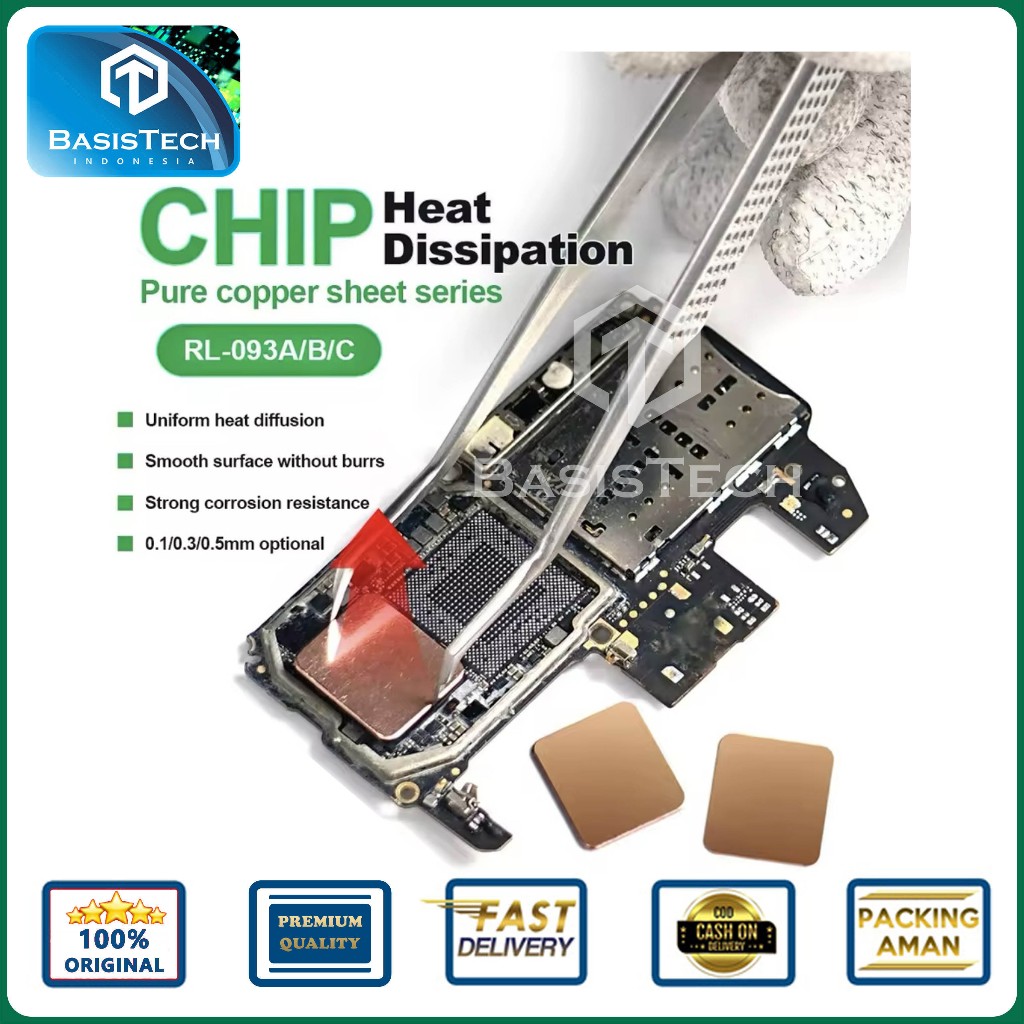 50 PCS LEMBARAN TEMBAGA PENDINGIN CHIP IC CPU - CHIP HEAT SINK COPPER SHEET RL-093A 093B 093C