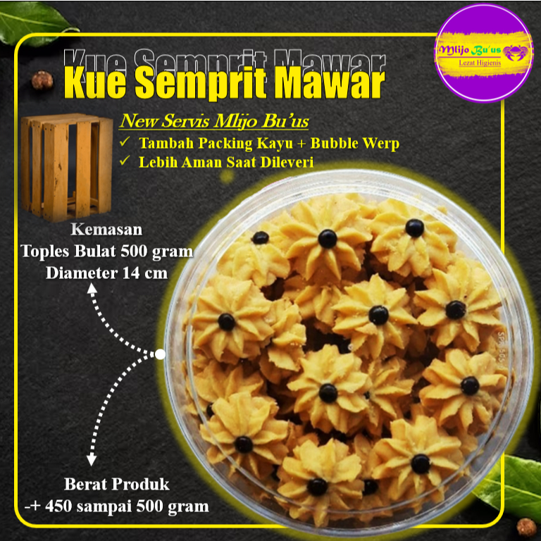 

Kue Kering Semprit Mawar Bikin Nagih adalah Makanan & Cemilan Khas Waktu Hari Besar Seperti Natal & Iddul Fitri Kemasan Toples Bulat Diameter 14 cm dengan Berat Produk Kurang Lebih 500 gram Full Packaging