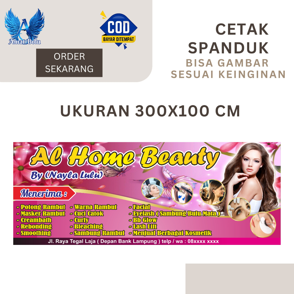 Spanduk Banner Salon AL HOME BEAUTY Costom Desain