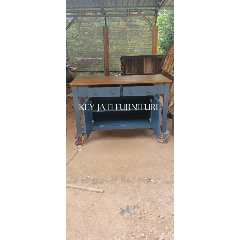 Island table Top kayu jati/meja dapur jati cat Duco kombinasi TOP natural