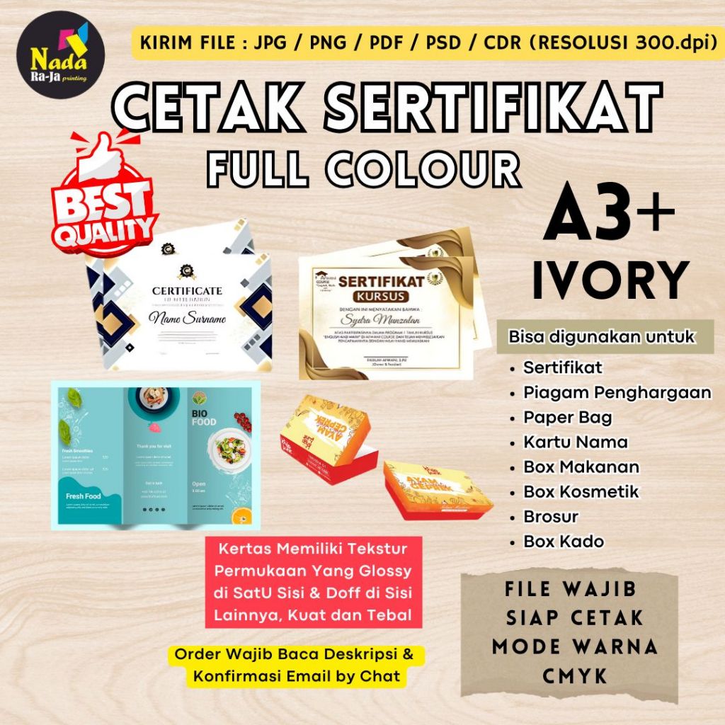 

Cetak BOX Kado, Box Makanan, Cetak Brosur Full Colour Kertas Ivory Murah