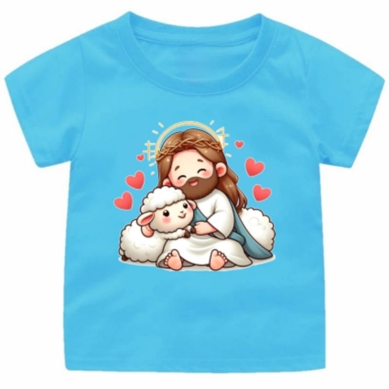 Baju paskah/Kaos rohani kristen anak Dan Dewasa YESUS DAN DOMBA