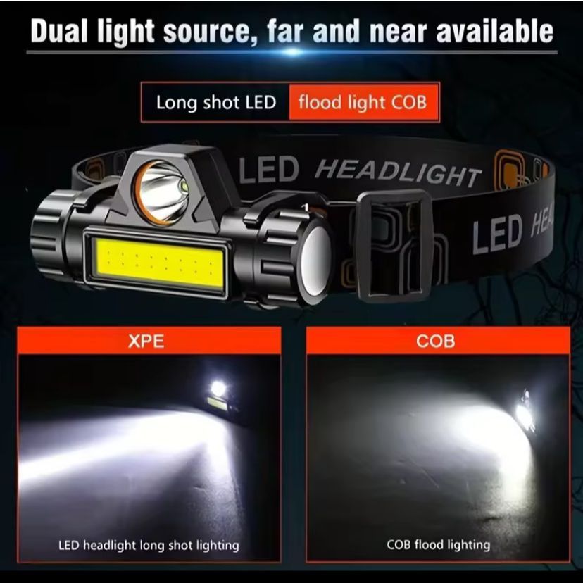 V Senter Kepala Super Terang LED XPE Untuk Memancing Mendaki Camping | Headlamp USB Chargeable | Sen