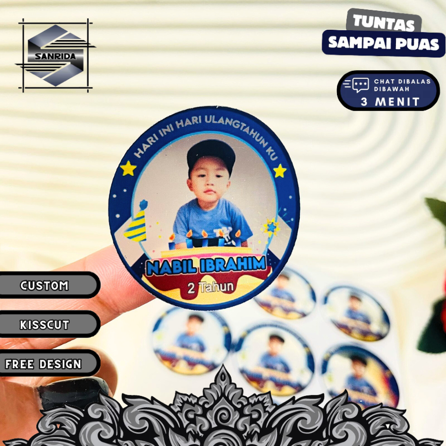 

9-15 Sticker Ulang Tahun Anak Gold/Silver Anti Air Stiker Label Happy Birthday Uk.Besar Sanrida