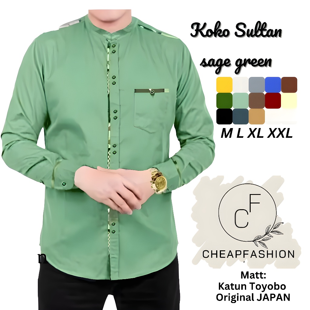 CF Koko SULTAN TERMURAH TERLARIS Baju Koko Pria Lengan Panjang Terbaru 2025 SULTAN TOJIRO - Sage