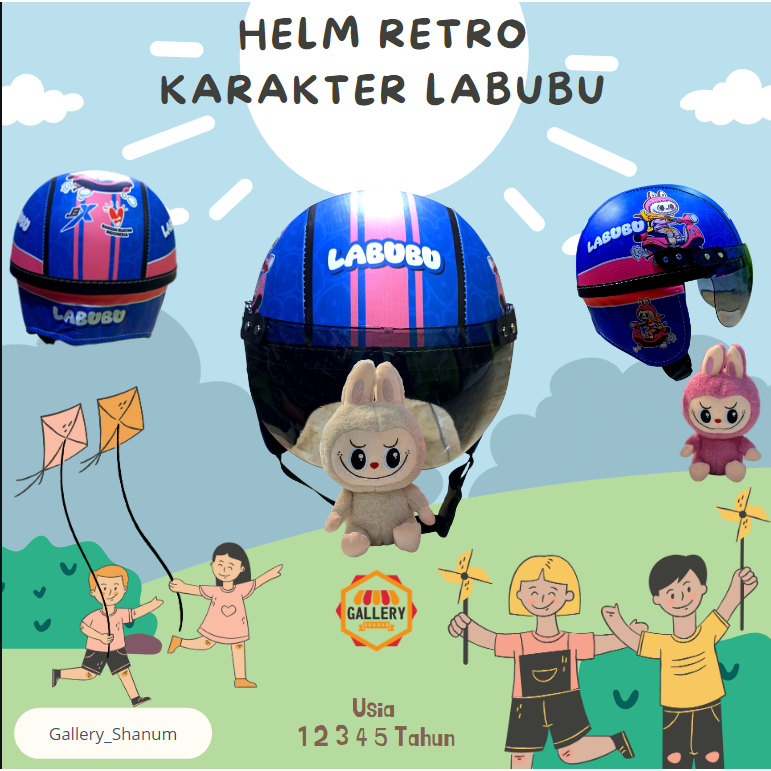 Helm Retro Anak Retro Karakter Anak Perempuan 1-5 Tahun** Motif Labubu - Gallery Shanum