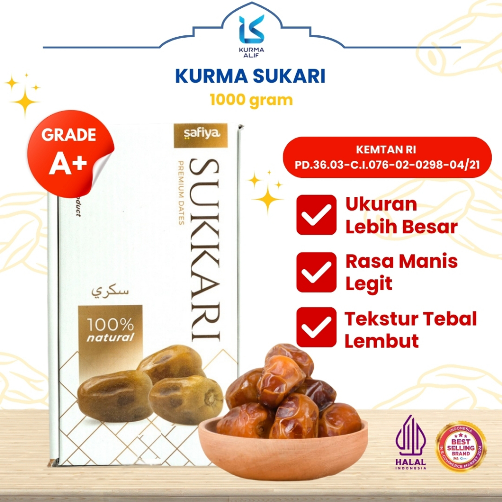 

Kurma Sukari Kurma Raja 1 kg Lembut Manis Legit Premium