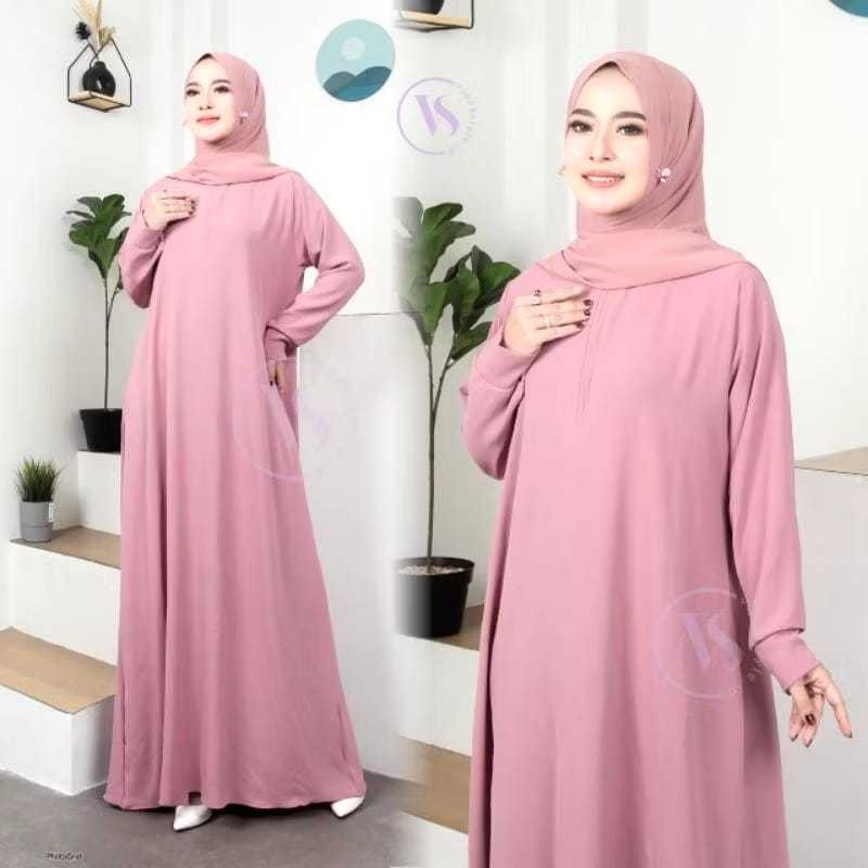 Dress Polos Gamis Busui Cringkel Airflow Dress Simple Kekinian Elegan Gamis Muslim Busui Terbaru