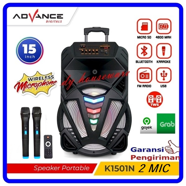 Speaker Bluetooth 15 Inch Bonus 2 BUAH MIC Speker Wireless ADVANCE K 1501 N FREE 2PCS MIC Wireless K