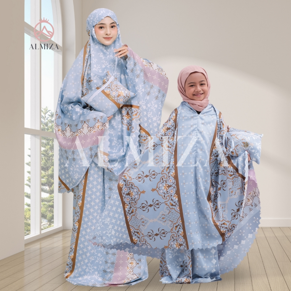 RB ALMIZA - Mukena Couple Ibu Anak Terbaru 2in1 Maxmara Dior Silk Luxury Premium Resleting Dagu