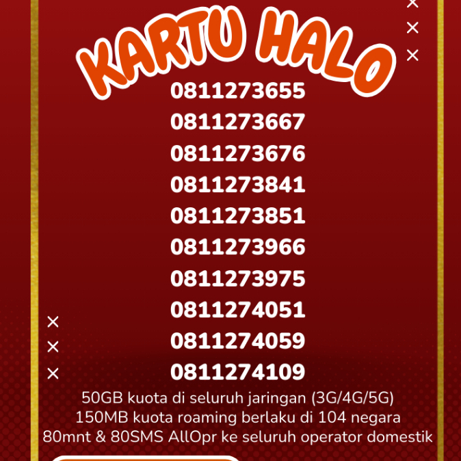 Kuota 50GB !!! Telkomsel kartu halo 10 digit nomor cantik Nomor langka 34