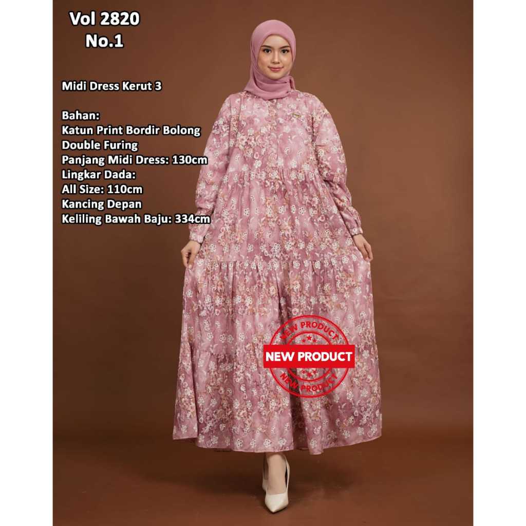 DRESS KATUN BOLONG- DRESS RUFLLE KATUN PRINT BORDIR BOLONG 2820 TERBARU