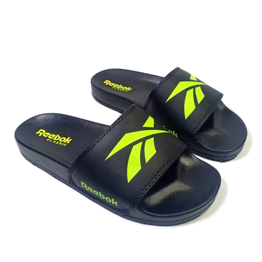 Sandal Slop Casual Reeb0k pria wanita Warna Hitam List Hijau Stabilo