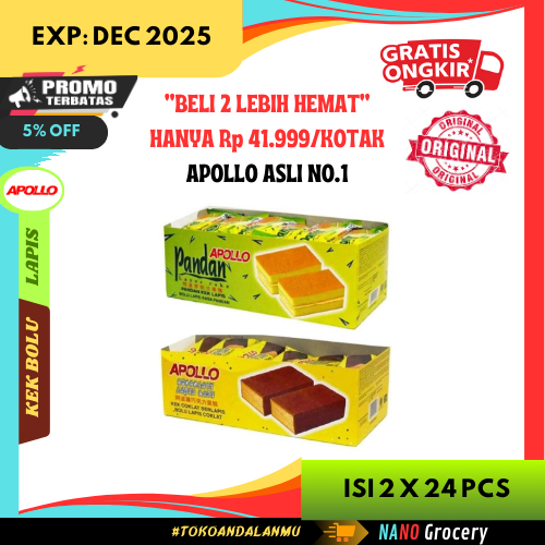 

2 Box Apollo Kek Lapis Pandan/Coklat Isi 48 Pcs | Bolu Lapis Termurah!!!