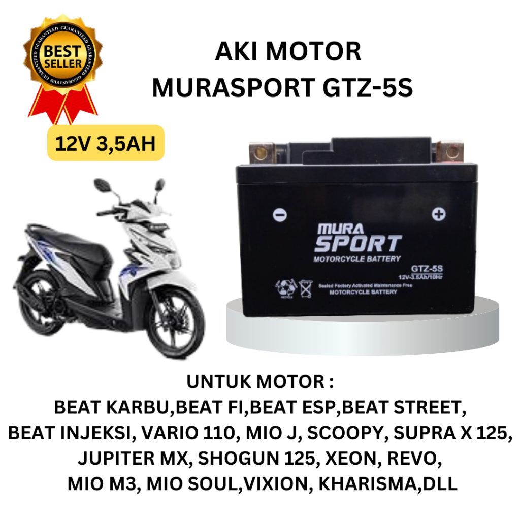 Aki motor beat karbu,beat injeksi,revo, jupiter mx new, mio soul,vixion Accu Murasport GTZ5S Berkual