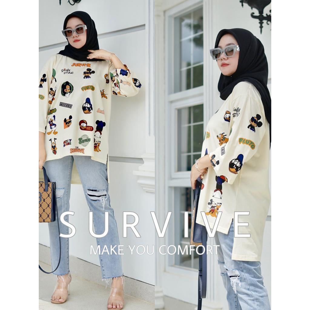 SURVIVE -Kaos Wanita Original Lengan 7/8 / Kaos Wanita Oversize / Kaos Bigsize Wanita ld 120 / Kaos 