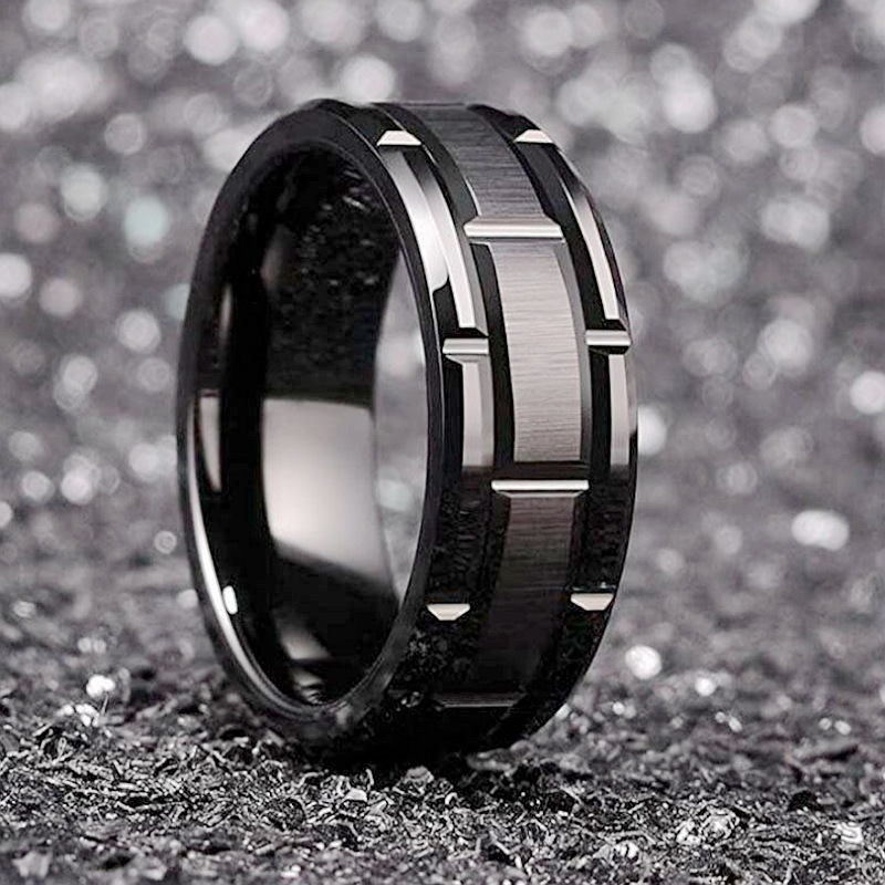 Cincin Titanium Motif Susun Bata / Cincin Stainless Polos Simple Casual Bahan Baja Tahan Karat / Tit