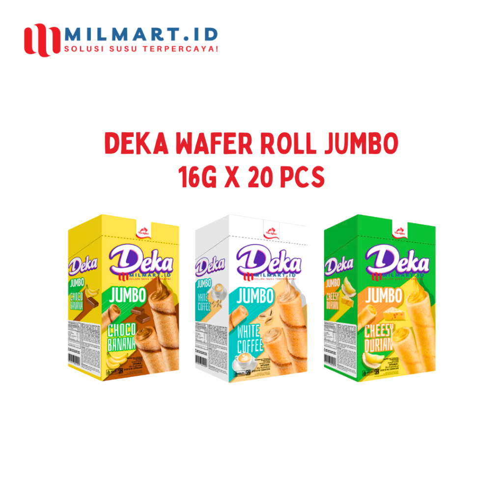 

DEKA WAFER ROLL JUMBO ISI 20 STICKS WHITE COFFEE/CHEESY DURIAN/CHOCO CHOCO CAMILAN JAJANAN