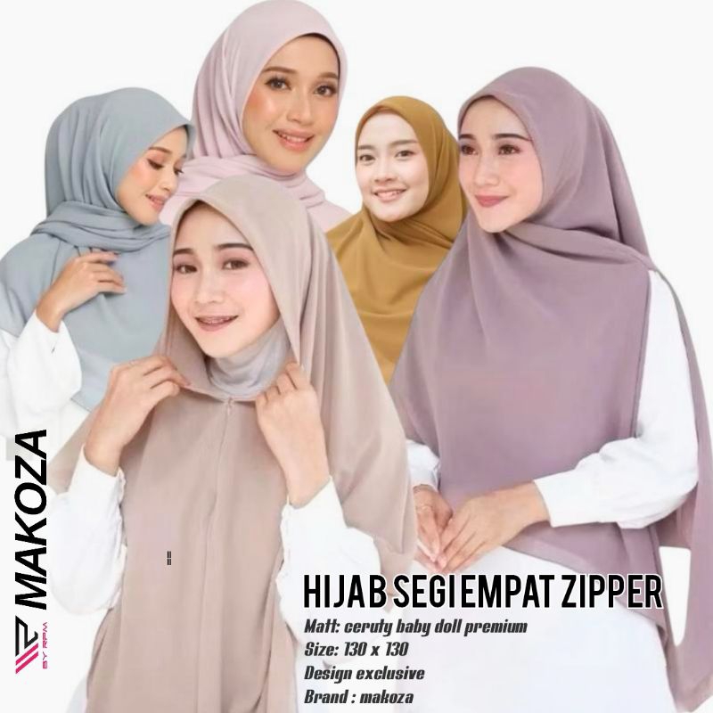Segi Empat Zipper Ceruty Babydoll / Segi Empat Resleting / Hijab instan