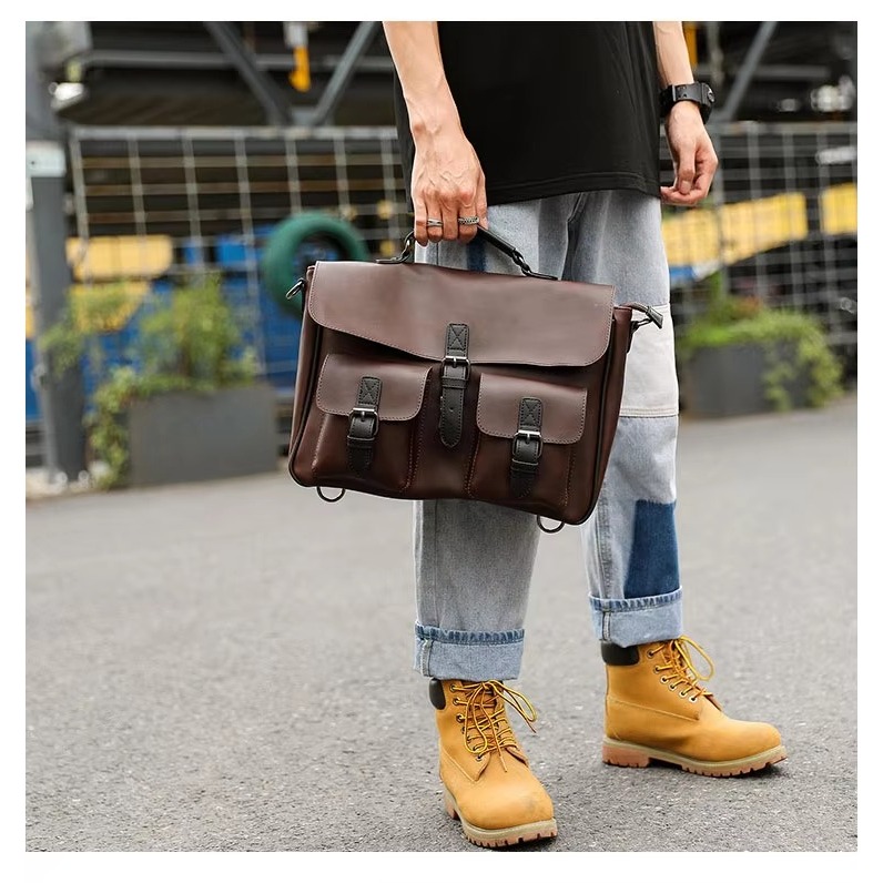 Tas Kulit Pria Tas Kerja Laptop Pria Tas Kurir Kantor Pria Vintage Tas Kerja Kulit PU Bisnis- Tas Ku