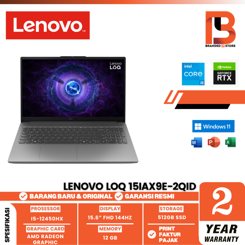 LAPTOP LENOVO LOQ 15IAX9E-2QID I5-12450HX 12/512GB RTX2050 W11+OHS