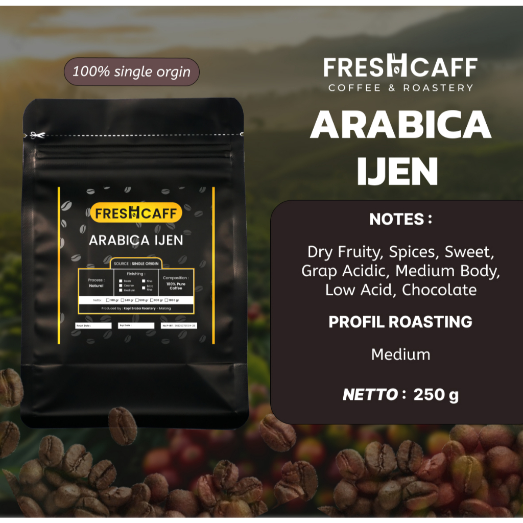 

KOPI ARABIKA IJEN Coffee Java Arabica 240 gram Freshcaff