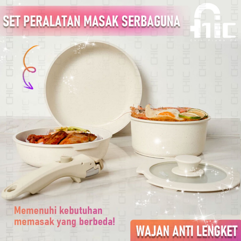 Peralatan Masak Set 5 PCS Anti Lengket+Gagang Lepas/Set Peralatan Masak Keramik Anti Lengket Cocok u
