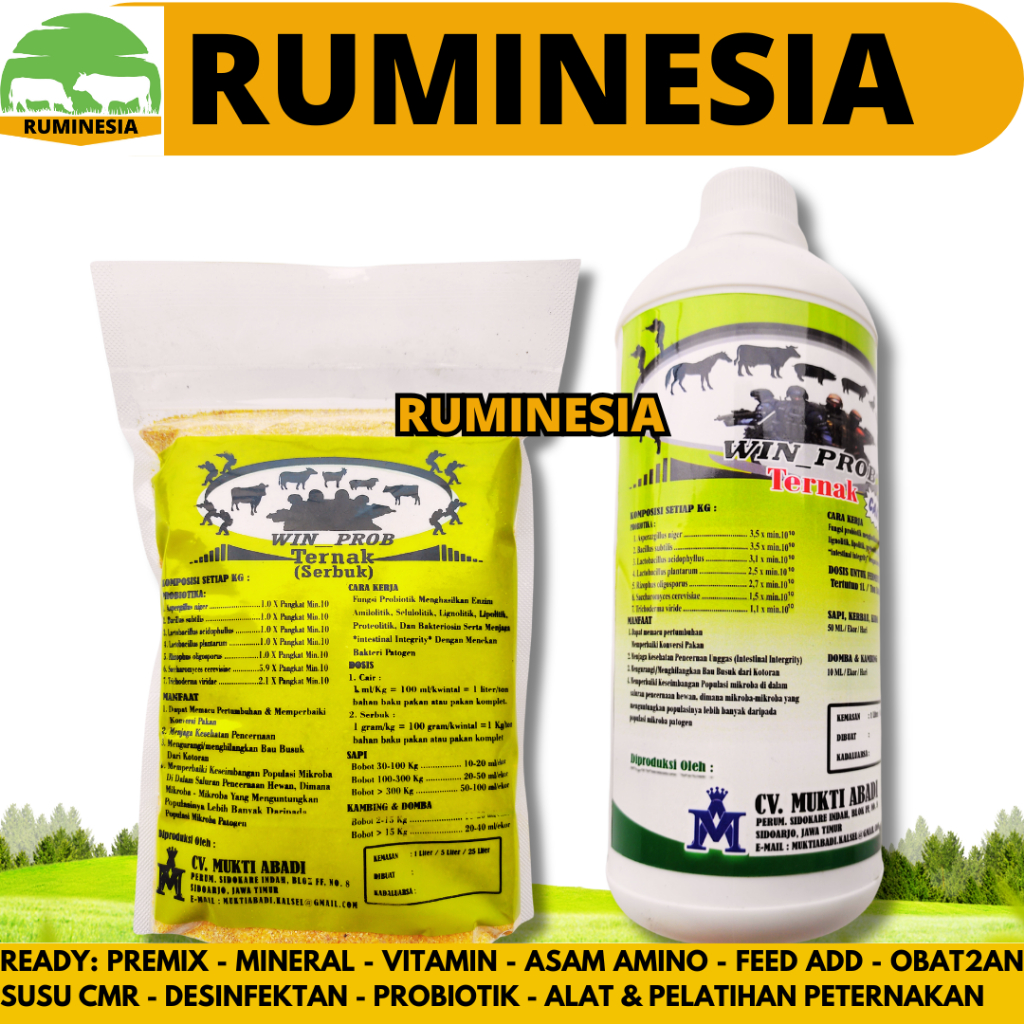 PROBIOTIK WIN PROB -  Probiotik Fermentasi Pakan Ternak Sapi Kambing Domba WIN PROB SERBUK CAIR
