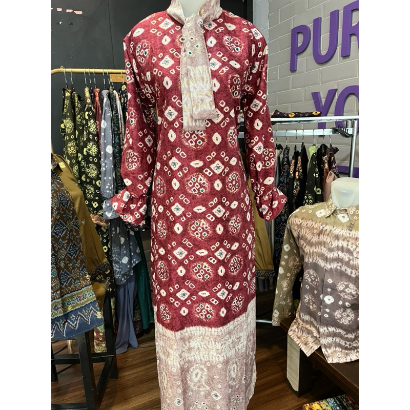 Gamis Jumputan Kerah Pita