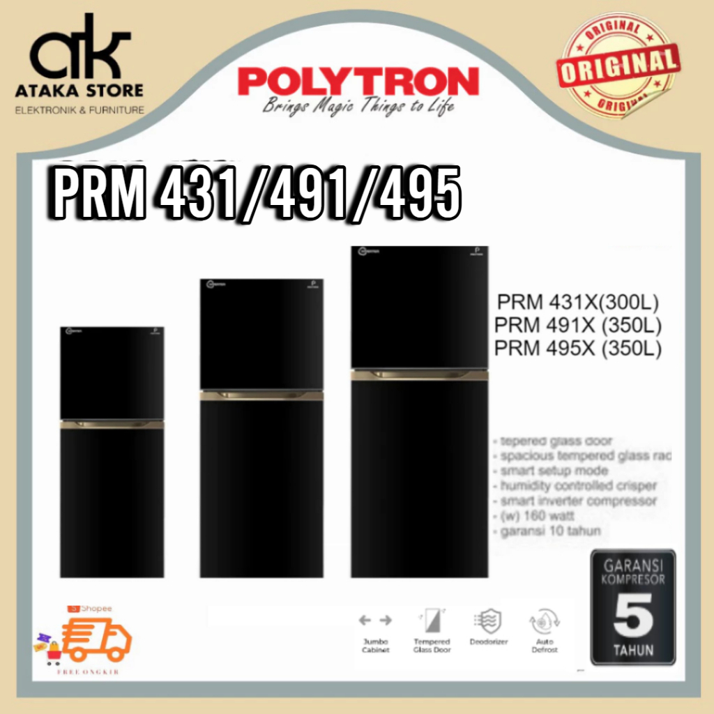 KULKAS POLYTRON 2 PINTU  PRM431 300 liter  / PRM491 350LITER /PRM495 350LITER INTERVER