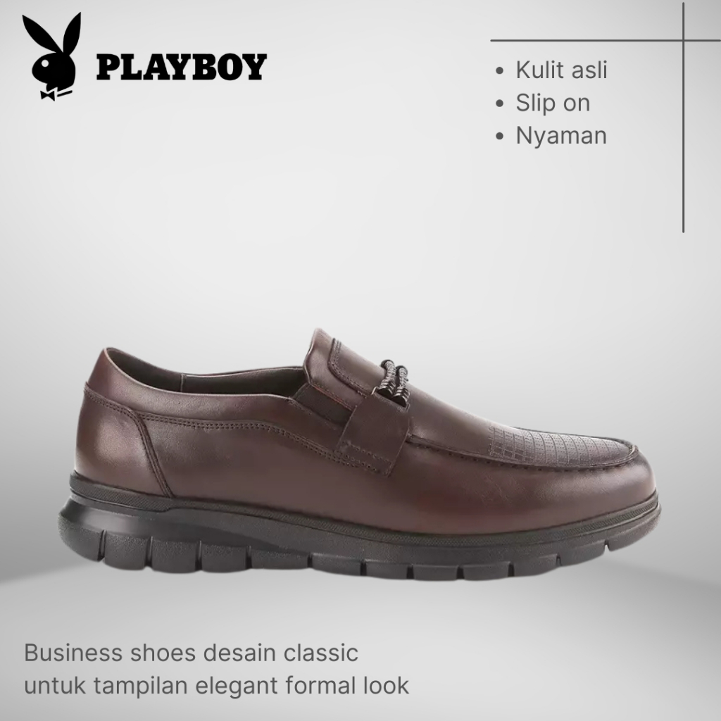 SEPATU PLAYBOY ORIGINAL PANTOFEL PRIA FORMAL KULIT ASLI COKLAT PL93