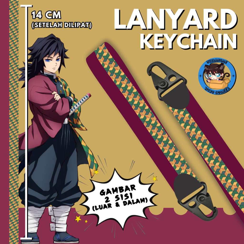 

lanyard strap anime 2 sisi / giyuu kimetsu no yaiba / lanyard custom suka suka / gantungan kunci layard keychain