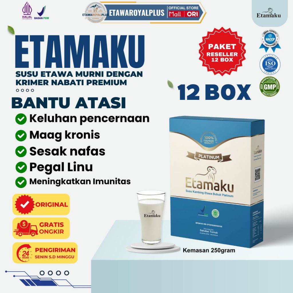 

Susu Kambing Etawa Murah - Etamaku Platinum - 12 BOX Kemasan 250gr - Untuk Nutrisi Harian Yang Optimal