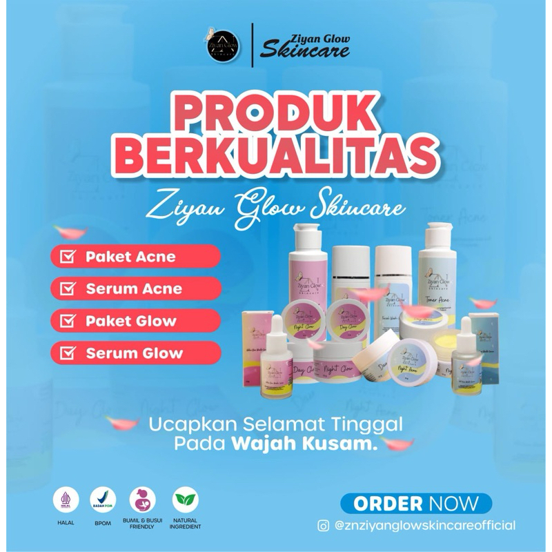 ZIYANGLOW SKINCARE BPOM HALAL MUI ( Free hadiah)