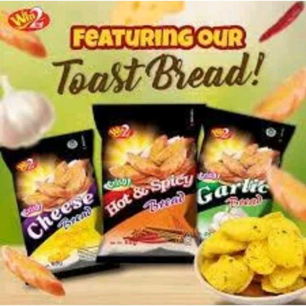 

WIN2 CRISPY BREAD 65g Roti Kering Bagelen Halal Aneka Rasa Cheese Garlic Hot & Spicy