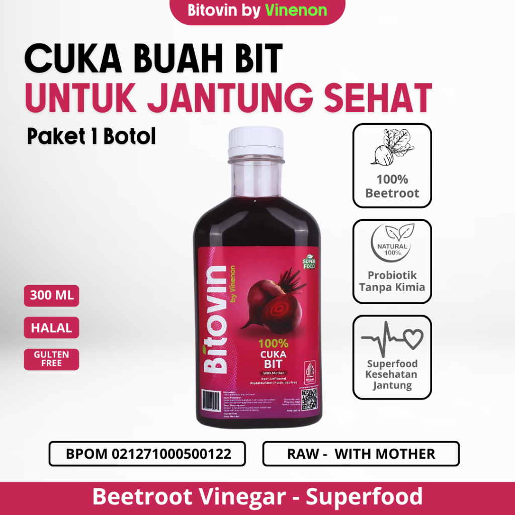 

BITOVIN - Cuka Buah Bit Murni 100% Alami - Solusi untuk Kesehatan Jantung dan Penambah Darah - Halal