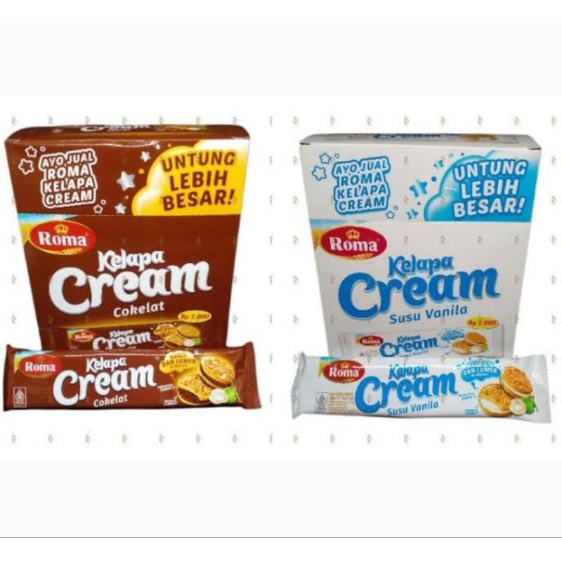 

Roma Kelapa Cream 1 Box Isi 12 Sachet @42g Biskuit Kelapa Sandwich Dengan Krim Rasa Cokelat Chocolate Susu Vanila Makanan Cemilan Jajanan Enak Nikmat Gurih Kemasan Kecil