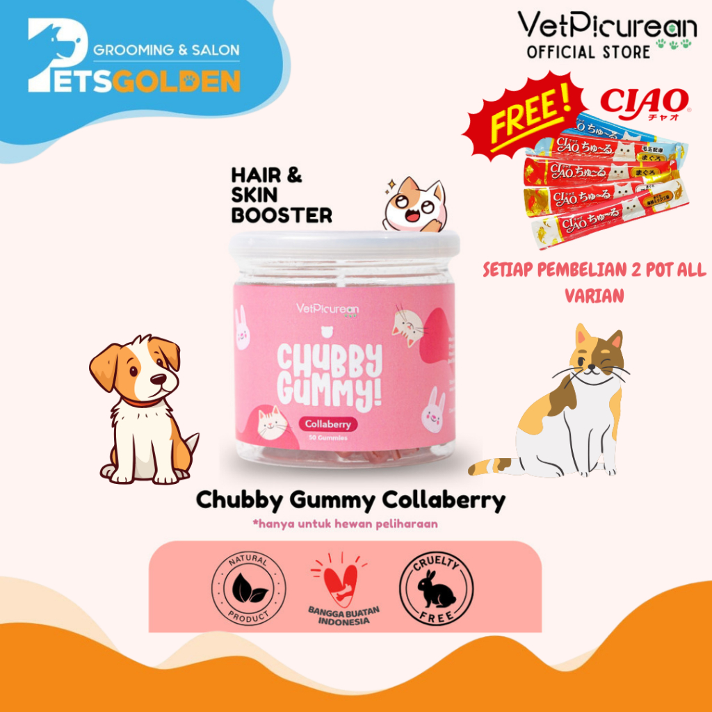 Vitamin Bulu Anjing Kucing VETPICUREAN Chubby Gummy Collaberry