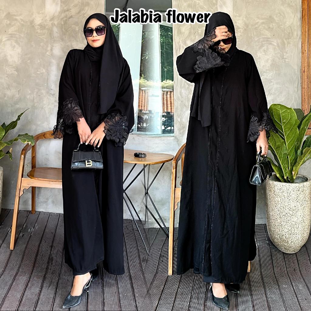 Abaya Hitam Turkey Gamis Maxi Dress Arab Saudi Turki Dubai Jalabia Flower