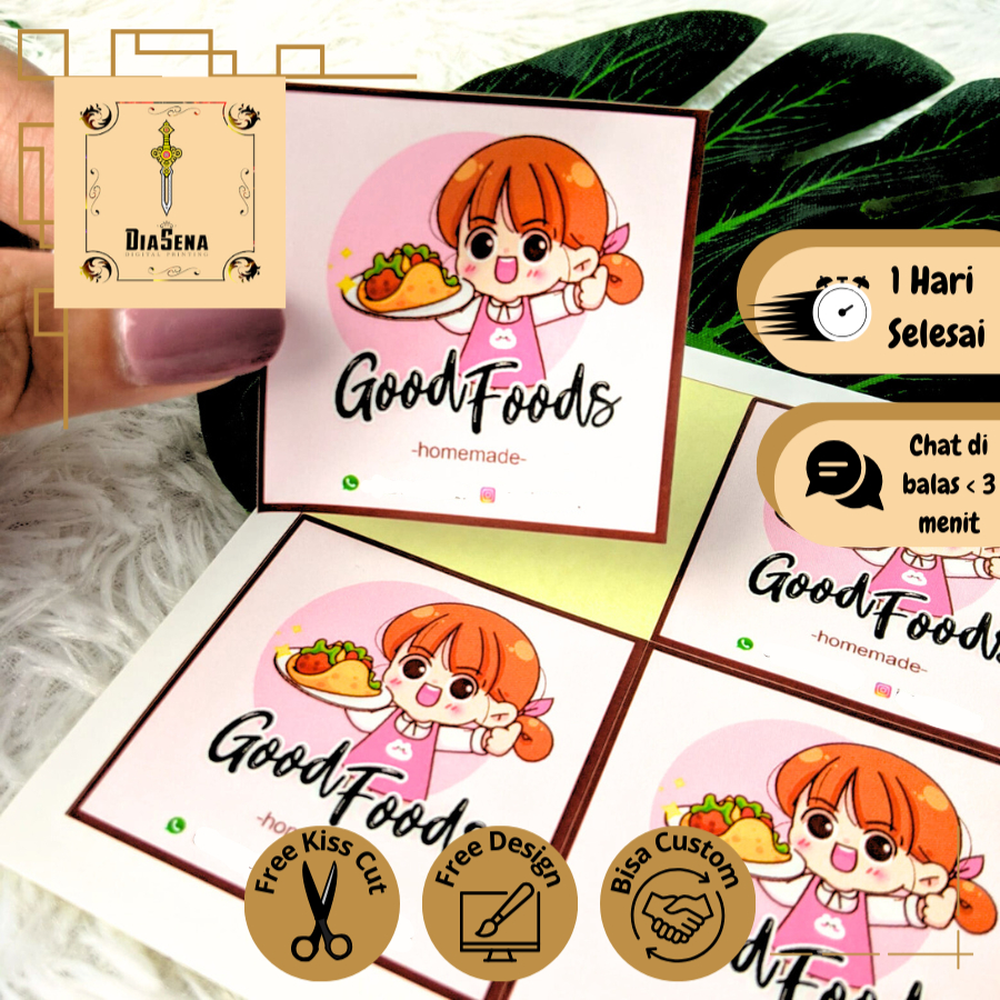 

Cetak Sticker Bentuk Kotak Stiker Label Makanan Logo Kemasan Produk Botol Bahan Chromo Olshop Murah