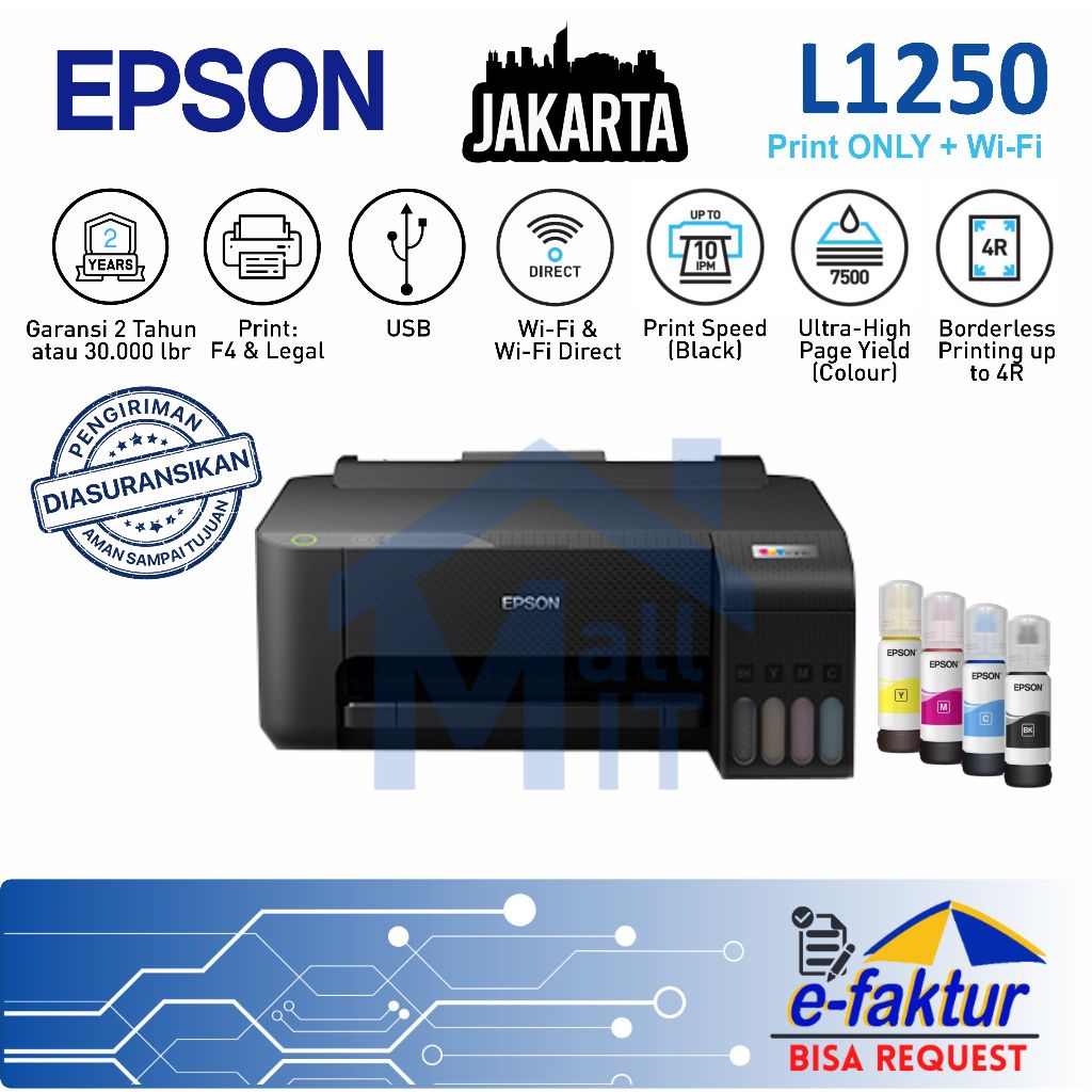 MALLIT EPSON Printer Epson L1250 L-1250 L 1250 Print Only Wifi Garansi Resmi Jakarta