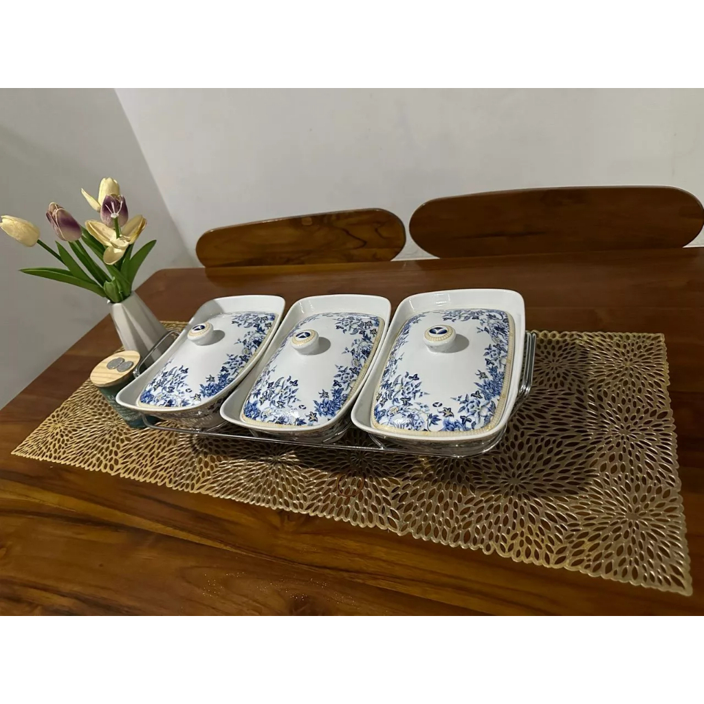 Vicenza Casserole gandeng 3 dengan rack / Wadah Saji Makanan BA751 / BC751