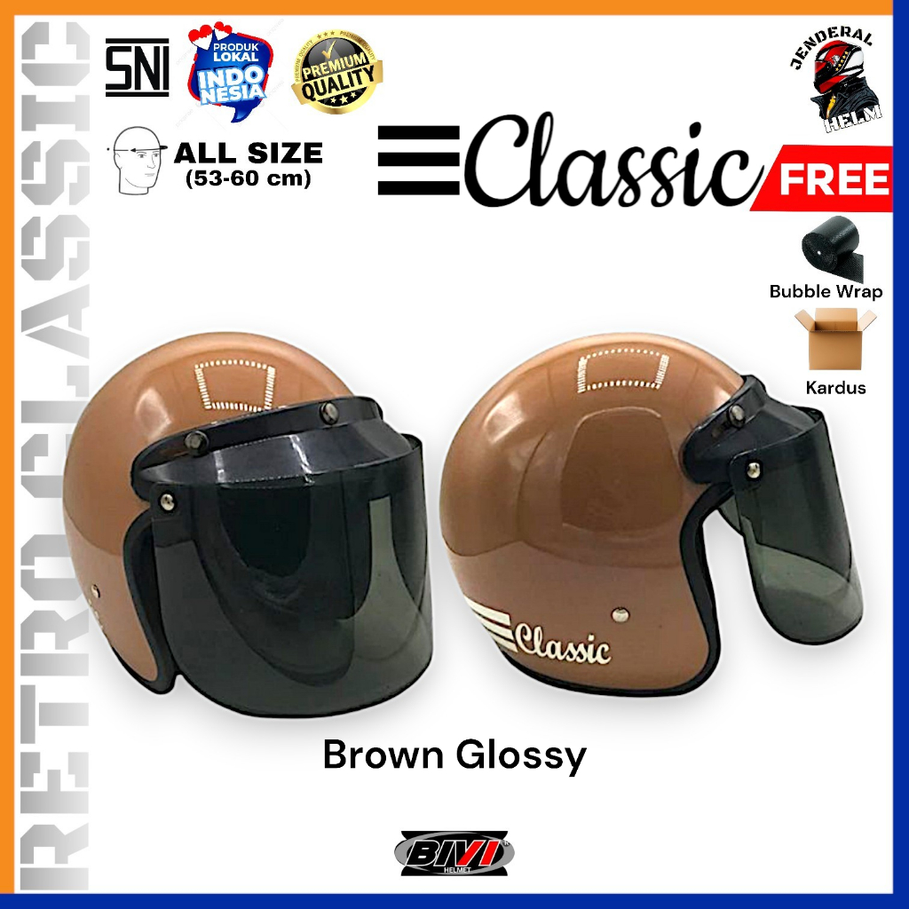 Helm Bogo Retro Classic Cokelat Glossy + Kaca BIVI Bogo Retro Classic Jenderal Helm