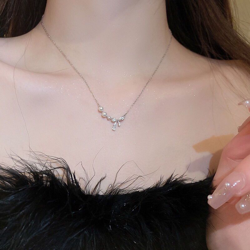 Kalung Mutiara silver Fashion Wanita Kalung Manik Anak Remaja Kalung Ootd Hijab