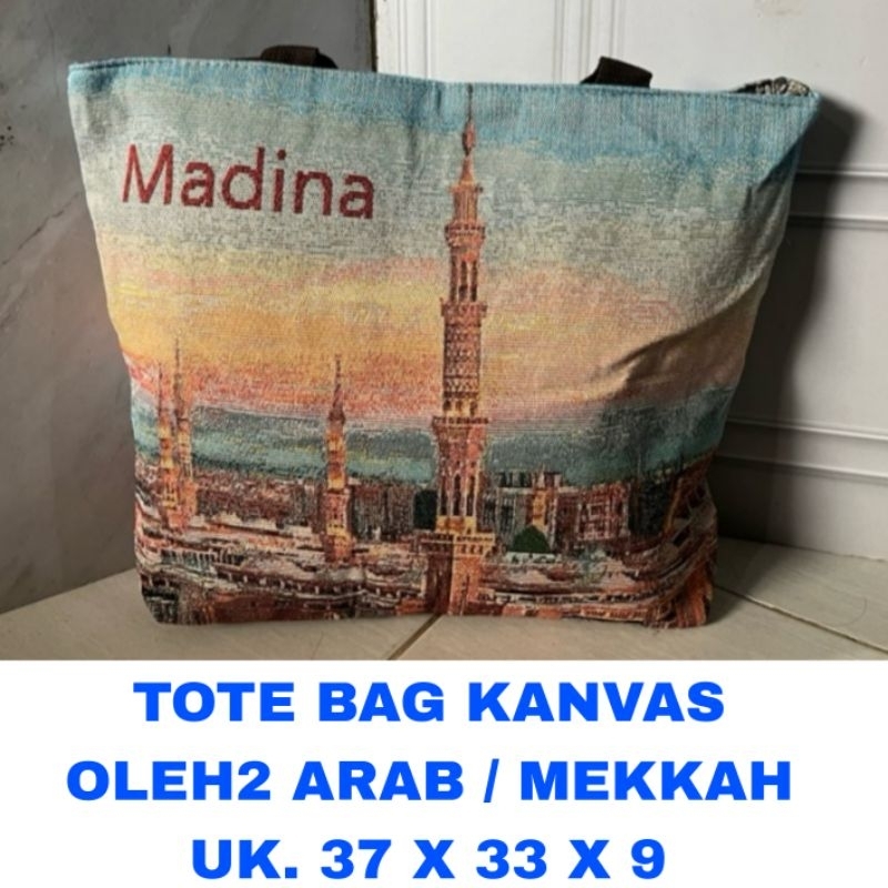 WK TOTE BAG KANVAS MADINAH TAS BAHU WANITA OLEH OLEH SOUVENIR HAJI UMROH ARAB MEKKAH MADINAH