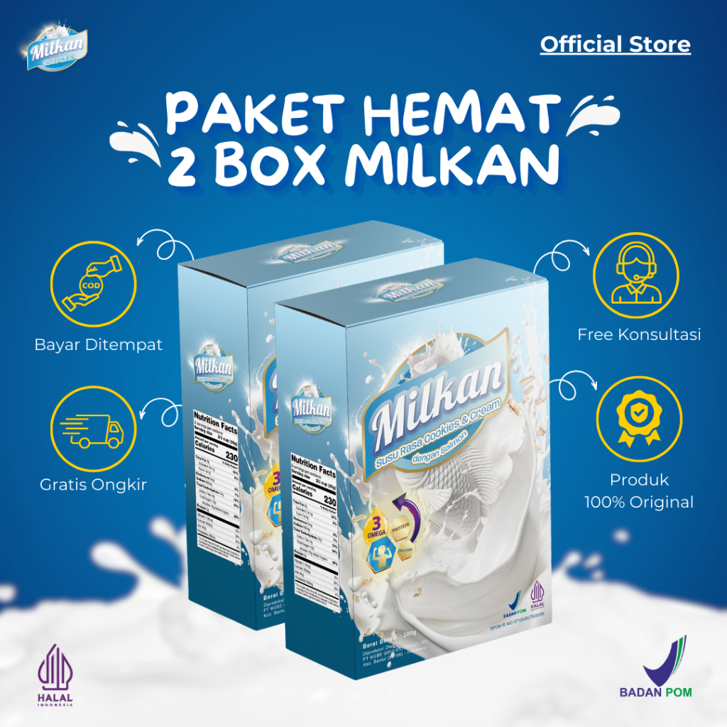 

MILKAN Susu Ikan Dengan Ekstrak Norwegian Salmon untuk Kecerdasan, Penambah Berat Badan & Tinggi Badan Anak - 2 Box